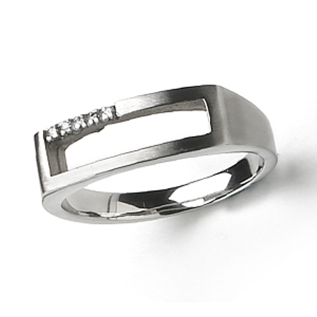 Open Rectangle w/CZ Stainless Steel Ring - Click Image to Close